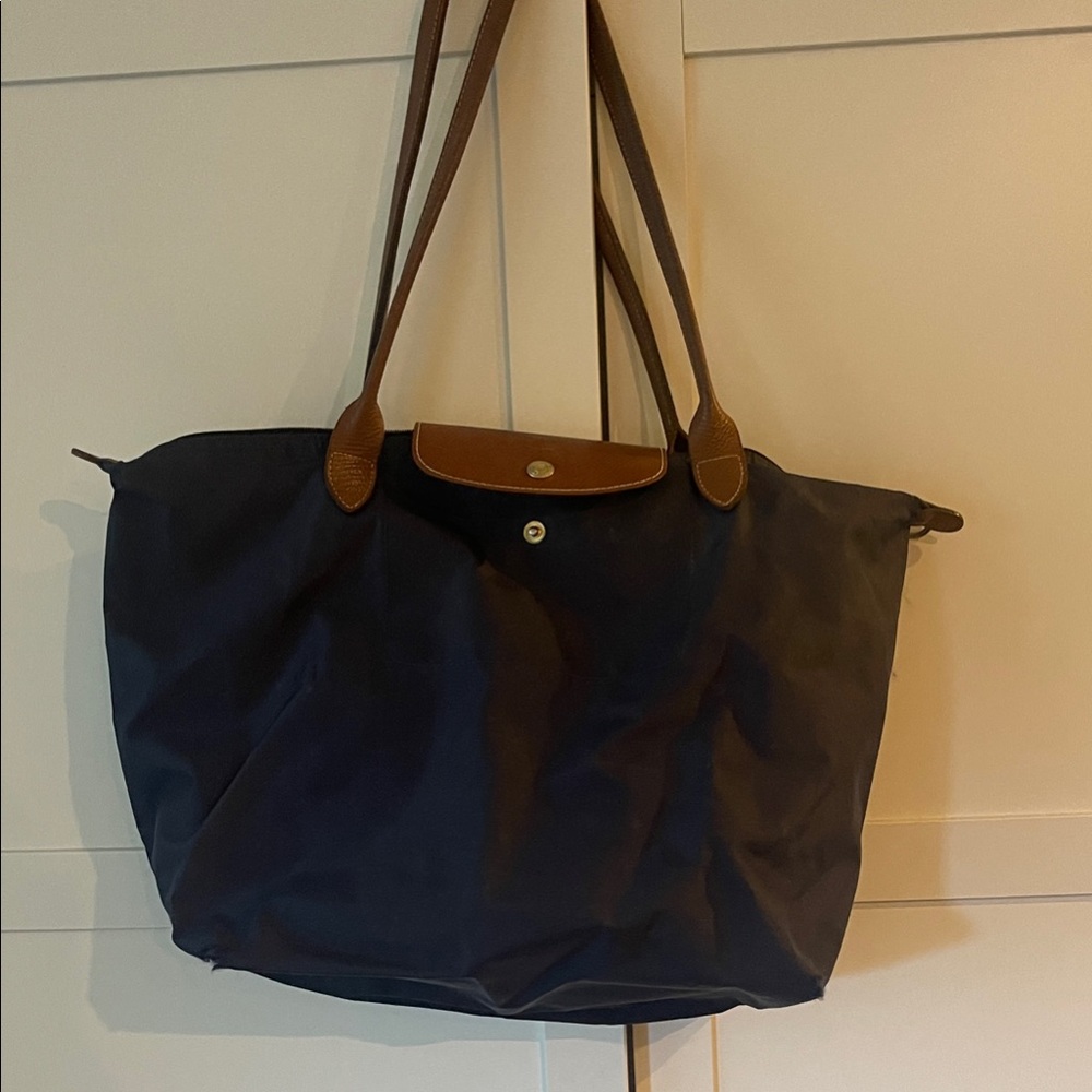 Longchamp Navy and Brown Tote Bag